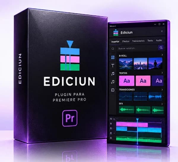 Caja de Ediciun junto al panel del plugin abierto en Premiere Pro